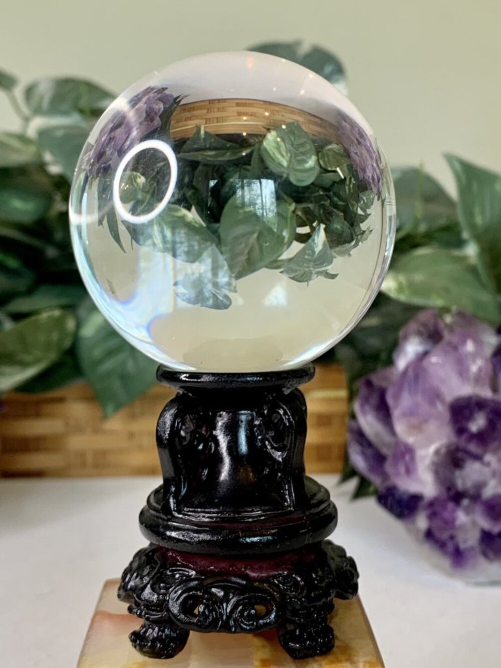 Clear Crystal Ball Quartz Glass Sphere Orb W Ornate Decorative Stand 4.7" High